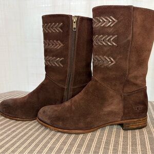Ugg Australia Cailyn Dark Brown Suede Leather Mid Calf Women Boots Sz 6